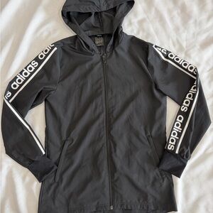 Adidas Men's Black Windbreaker with White Accents